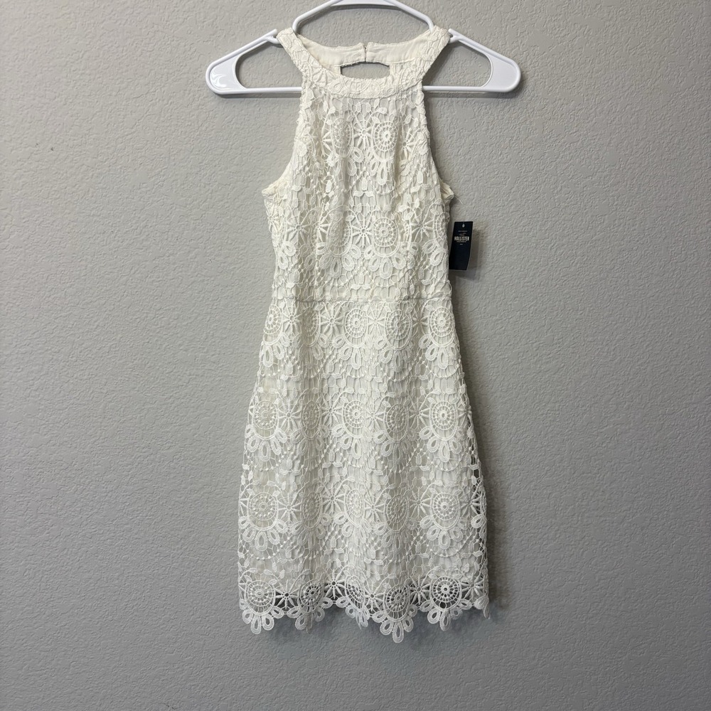 NWT Hollister White Cream Lace Mini Dress Women's Size 0 Side Zipper Lined